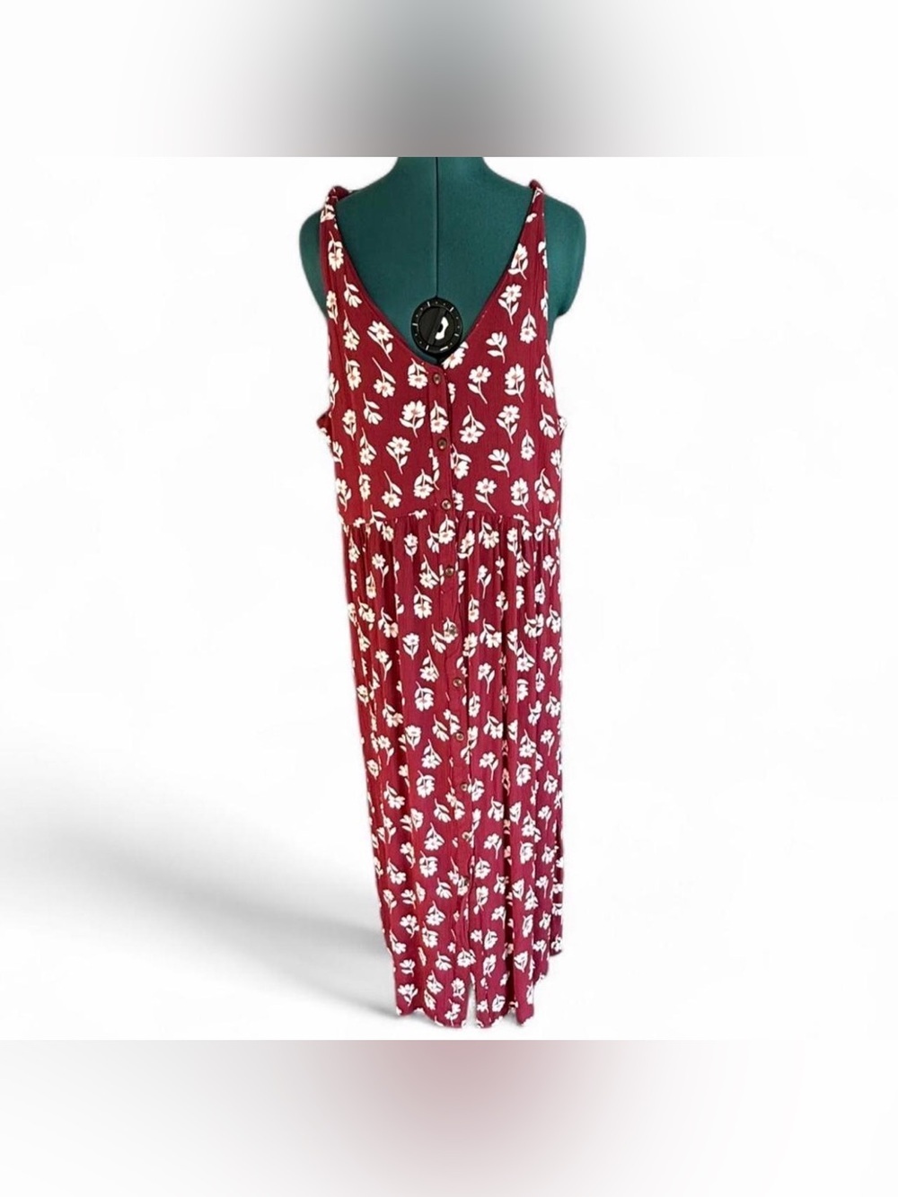 dip Red Floral Maxi Dress with White Print